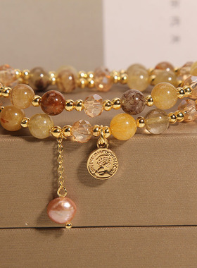 双层彩发晶串珠手链女叠戴手串