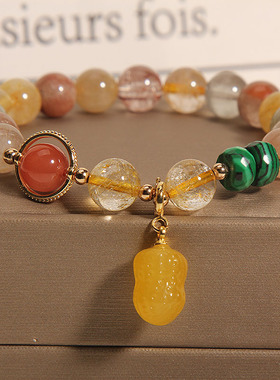 天然彩发晶水晶手链女花生手串