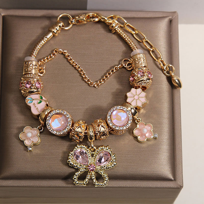 小众设计感玫瑰金花朵潘家风格手链轻奢百搭复古蝴蝶结高级感手串