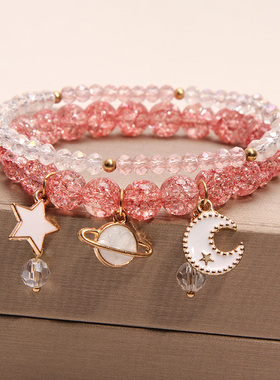 韩版森系姐妹星月吊坠水晶手链