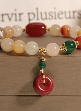 金丝玉小众设计平安扣水晶手链