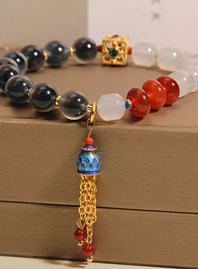 蓝色糖心玛瑙手链女白玛瑙手串