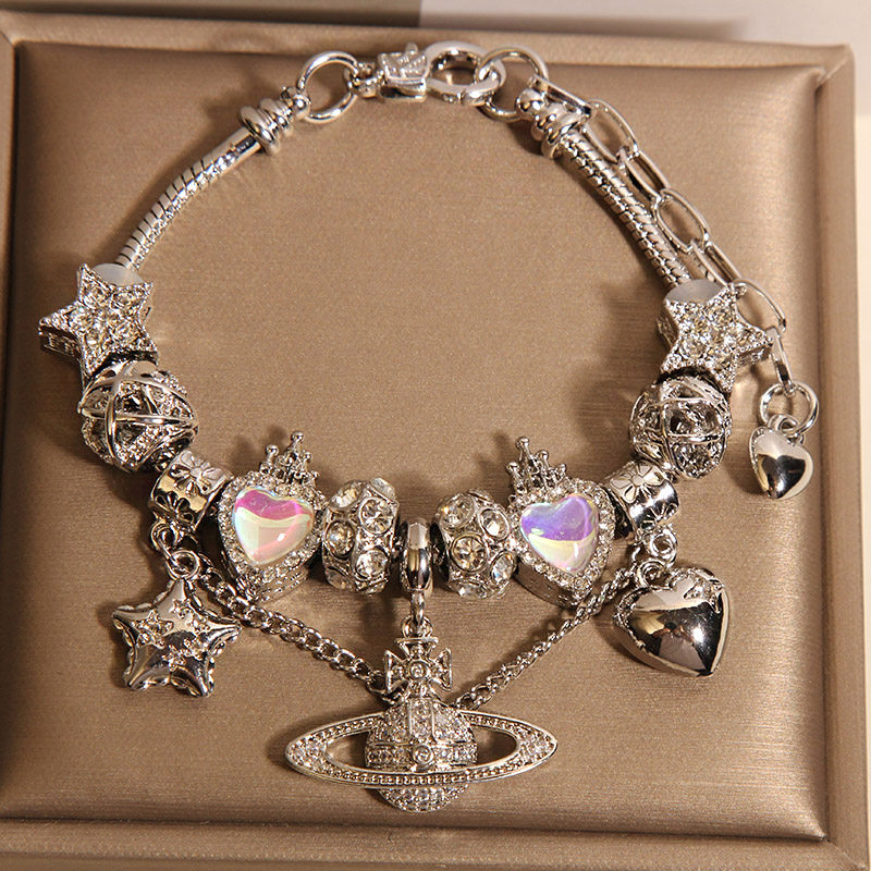 新中式潘家风格爱心手链女款轻奢小众精致高级感梦幻星球吊坠手串