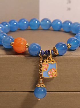 蓝玛瑙手链女金丝玉南瓜珠手串