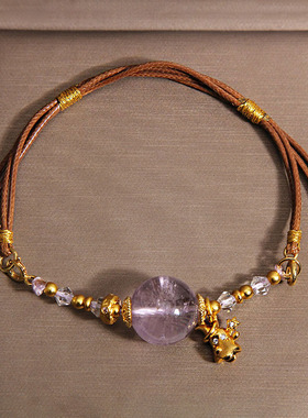 新中式紫水晶棕绳编织手链轻奢小众转运珠显白手串高级感手饰送礼