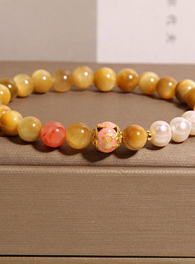 天然金虎眼石手链女新中式轻奢小众精致珍珠水晶手串高级感手饰品