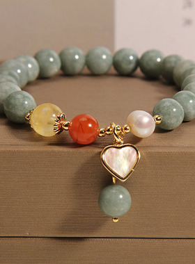 小清新爱心吊坠玉石手链女手串