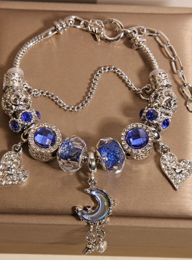 高级感蓝色琉璃潘家手链女轻奢小众精致时尚气质爱心月亮手串手环