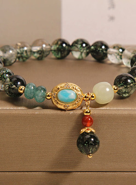 绿幽灵水晶手链女和田玉手串礼物