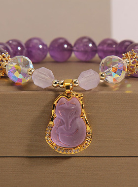 紫色水晶手链女时尚森系狐狸手串