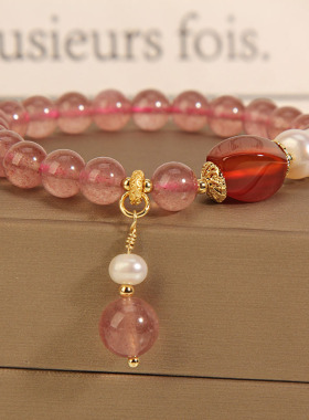 草莓晶粉晶手链女玛瑙水晶手串