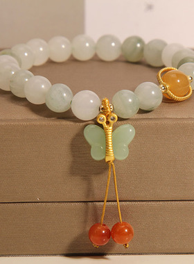 清凉一夏蝴蝶翠玉串珠手链女手串
