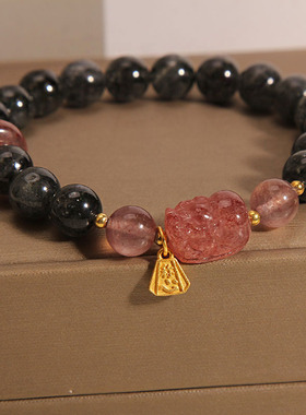 黑色草莓晶手链女草莓晶貔貅手串