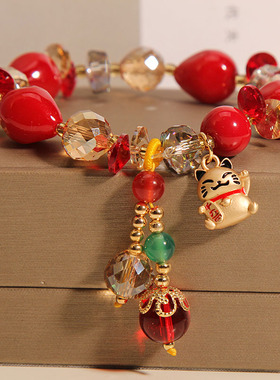 本命年红色招财转运珠招财猫手串