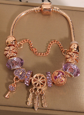 薰衣草紫色水晶手镯女捕梦网手链