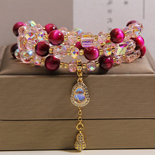 马年开运玫红虎眼石多层手链轻奢小众招财葫芦吊坠手串送闺蜜礼物