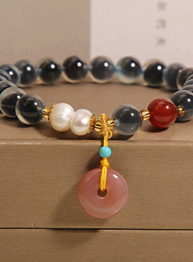 蓝色糖心玛瑙手链盐源平安扣手串