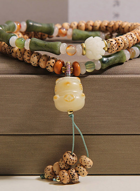 禅意星月菩提玉石竹节双层手链轻奢小众高级感招财猫挂坠精致手串