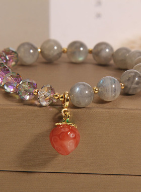 月光石灰水晶手链女草莓吊坠手串