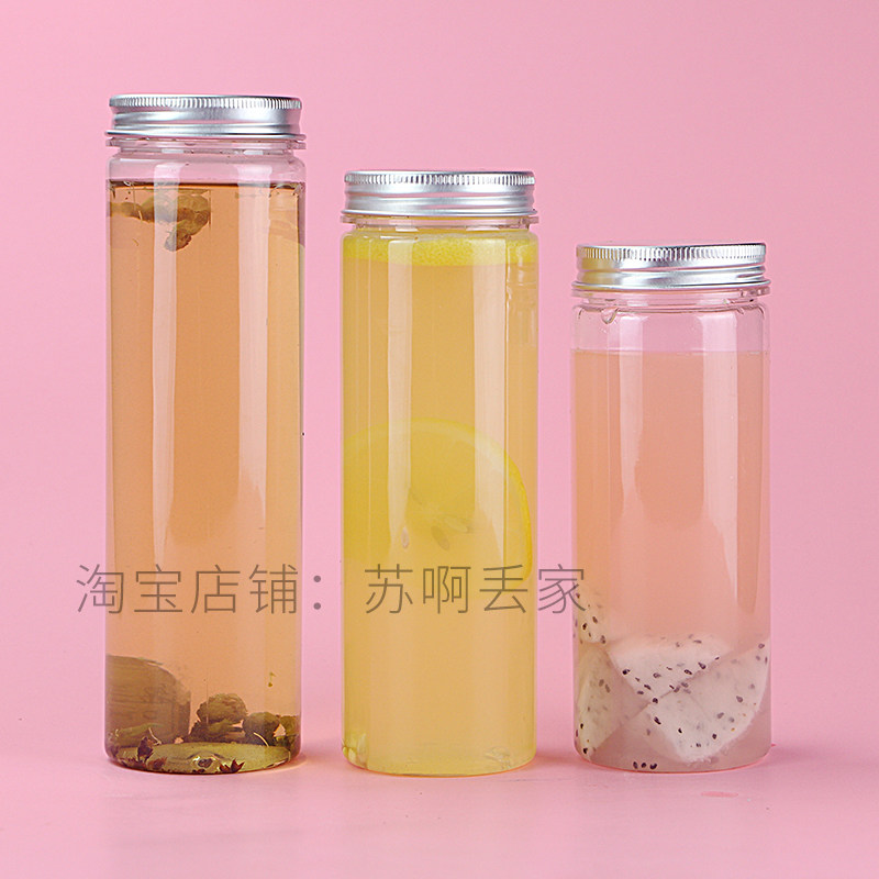 素匠泰茶胖胖pet直筒瓶大口圆柱一次性铝盖奶茶水果茶冷泡茶400ml