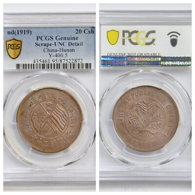 民国湖南省造10文铜钱双旗二十文