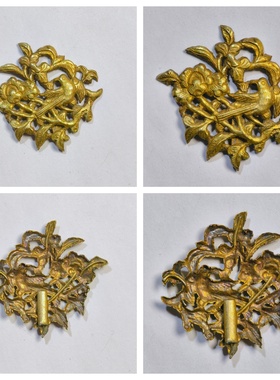 清代银鎏金喜登枝头开门见喜银饰镂空挂花古代老古董收藏真品文玩