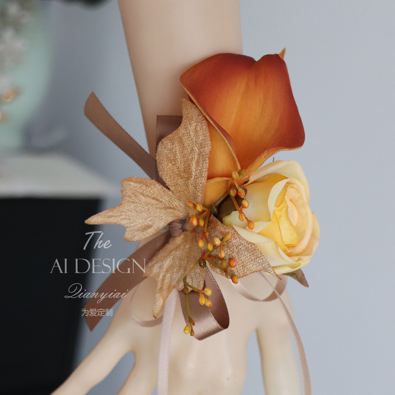 焦糖马蹄莲仿真珍珠弹力手腕花