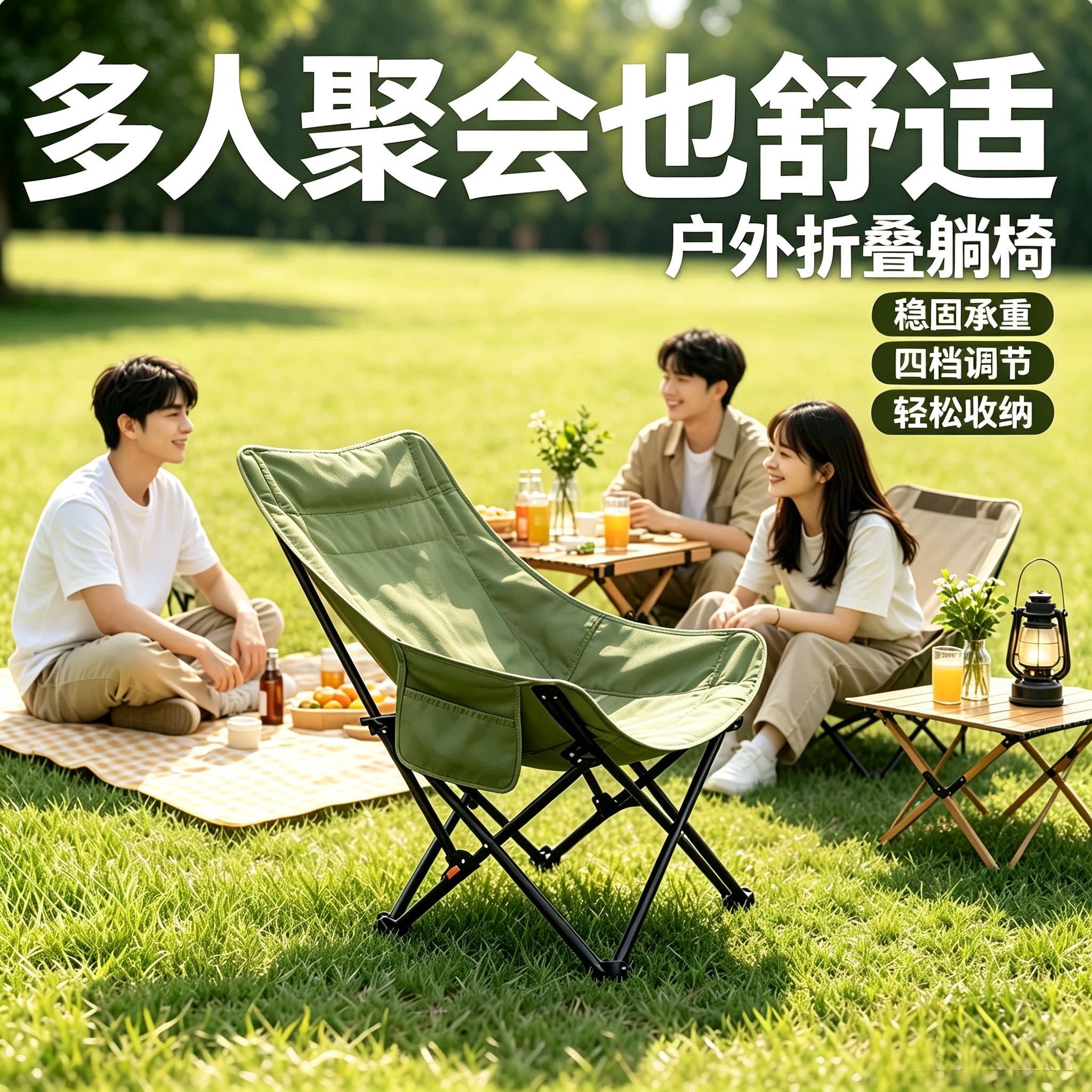 户外折叠椅月亮椅加高靠背超轻便携露营椅子躺椅懒人椅沙滩钓鱼椅