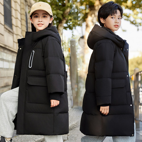 保姆鹅中长款儿童羽绒服女童2024新款加厚男童韩版白鸭绒休闲冬装