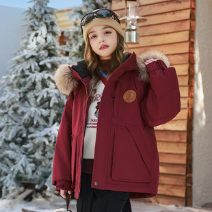 2026新款儿童羽绒服男女童中长款中大童韩版加厚工装大毛领外套冬