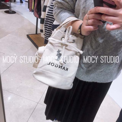 MOCY家 韩国代购 潮牌KANGOL袋鼠经典款帆布水桶包 米白色
