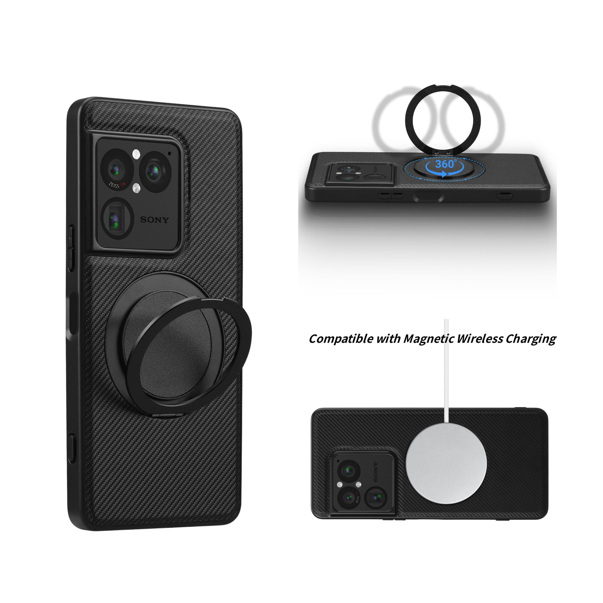 适用SONY XPERIA1 VIII旋转磁吸支架手机壳XQ-GE54 MAGSAFE透明手机套凯夫拉纹路碳纤维磨砂全包边软硬壳商务