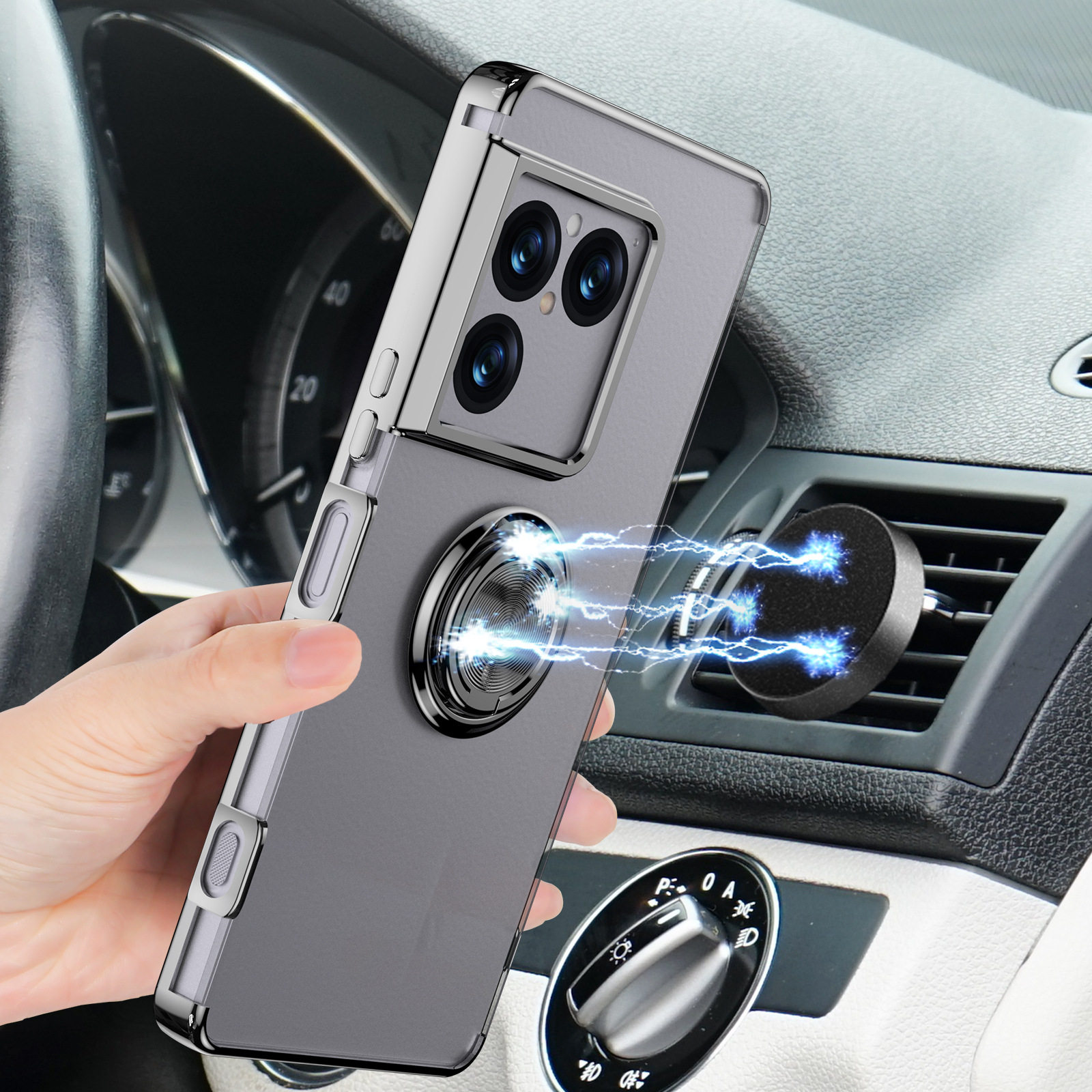 适用SONY XPERIA1 VIII旋转磁吸支架手机壳指环XQ-GE54 MAGSAFE透明手机套金属按键全包边软壳商务电镀硅胶壳