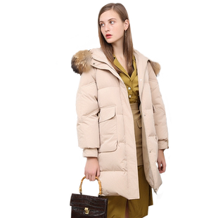 迪欧达羽绒服女冬装中长款洋气白鸭绒毛领羽绒服时尚加厚保暖外套