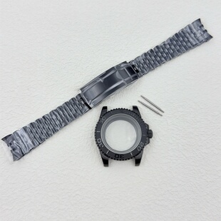 NH35机芯平面黑色表壳40MM水鬼游艇表壳表带套装蓝宝石玻璃适NH34