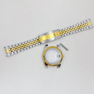 36MM斜边间金表壳蓝宝石玻璃39MM狗牙圈日志表壳表带套装适装NH35