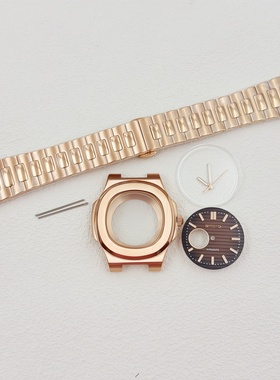 41MM改装手表表壳表带套装蓝宝石玻璃鹦鹉螺玫瑰金表壳适NH38机芯