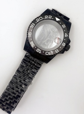 40MM黑色GMT表壳表带表圈套装蓝宝石玻璃适NH34/NH35机芯改装配件