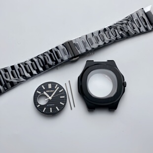 41MM电镀黑表壳表带套装鹦鹉螺表壳蓝宝石玻璃适装NH35/NH38机芯