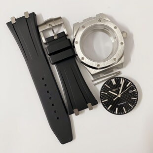 42MM橡树表壳NH35手表表壳橡胶表带字面针套装蓝宝石手表改装配件