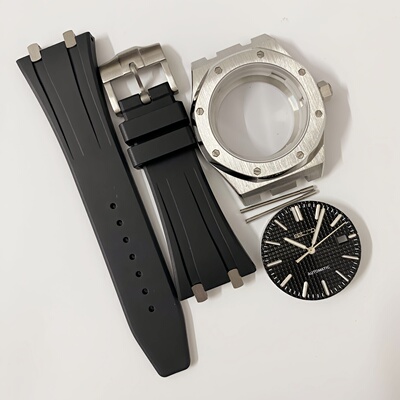 42MM橡树表壳NH35手表表壳橡胶表带字面针套装蓝宝石手表改装配件
