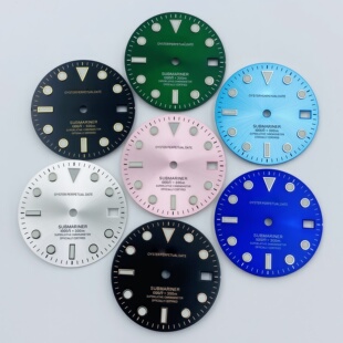 28.5MM表盘SUB水鬼表盘太阳纹绿夜光字面适NH35/NH36机芯改装配件