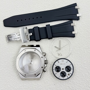 VK63机芯表壳42MM橡树六针表壳橡胶带蝴蝶扣字面针套装蓝宝石玻璃