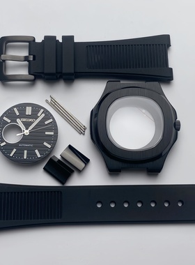 NH38表壳配件41MM鹦鹉电镀黑色表壳PP橡胶带头粒字面针套装蓝宝石