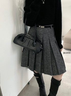 JUICE-质感羊毛老钱学院半身裙(配腰带)250515