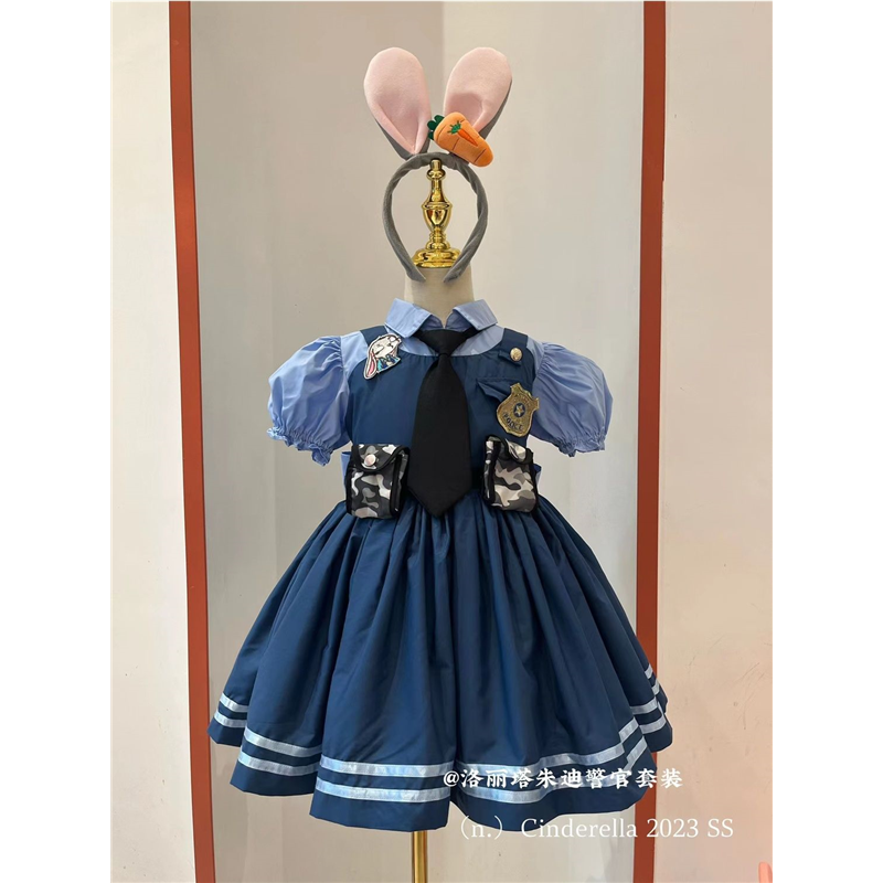 正版朱迪兔子警官cos服女童连衣裙洛丽塔公主裙宝宝六一生日礼服