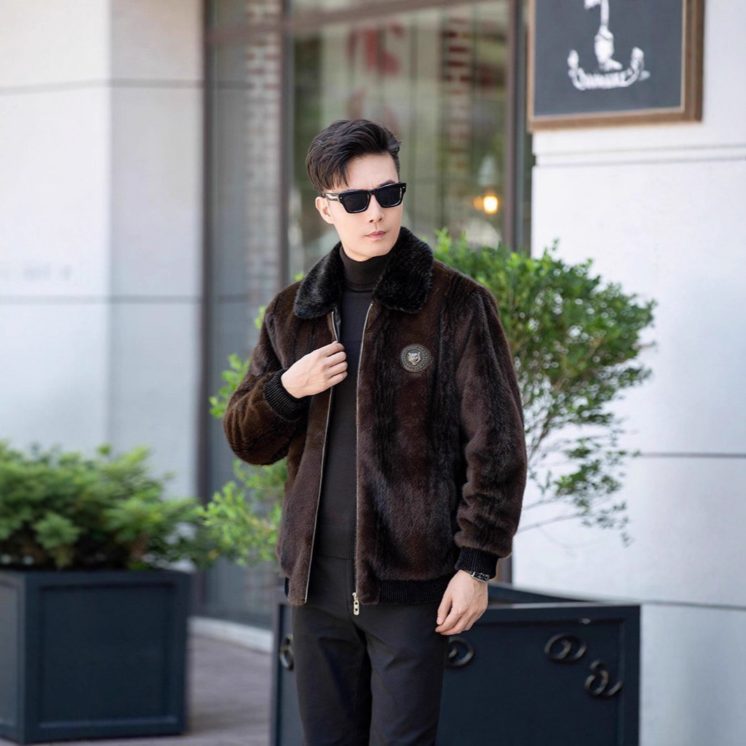 冬季新款金雕绒外套男翻领仿貂皮大衣皮毛修身一体海宁皮草潮
