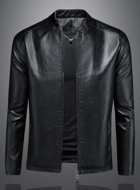 秋冬季新款大码皮衣男士潮流时尚机车男修身皮夹克外套58055