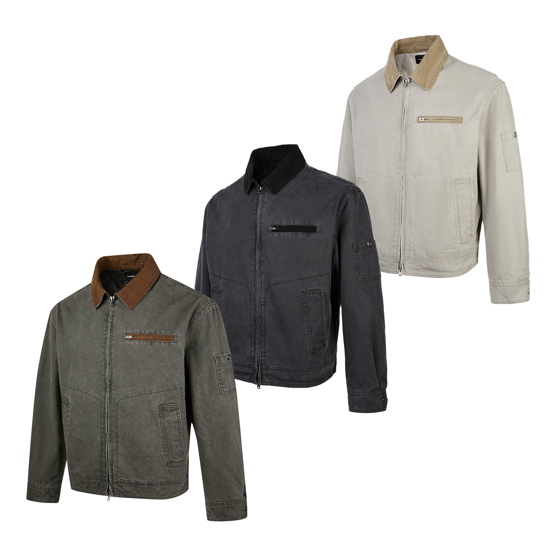 EME复古水洗珠地棉夹克外套秋季炒盐做旧工装户外版翻领上衣男女