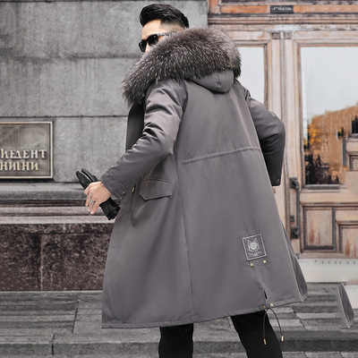 派克服男款冬季獭兔毛内胆可拆卸大衣皮毛一体男士皮草外套